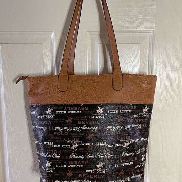 Beverly Hills polo club two tones Brown  faux leather tote/shoulder bag - Picture 3 of 11